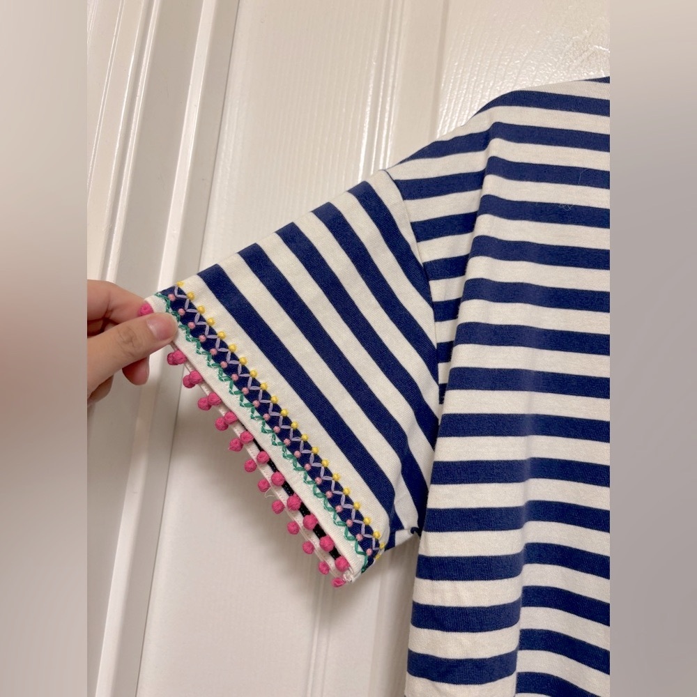 NWT MINI BODEN Relaxed Embroidered T-shirt in Navy Stripe - Picture 6 of 8